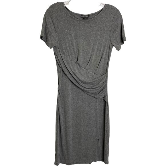 Metaphor Women's Dress Boho Short Sleeve A-Line Ruched Gray Scoop Neck Stretch S - Picture 1 of 5